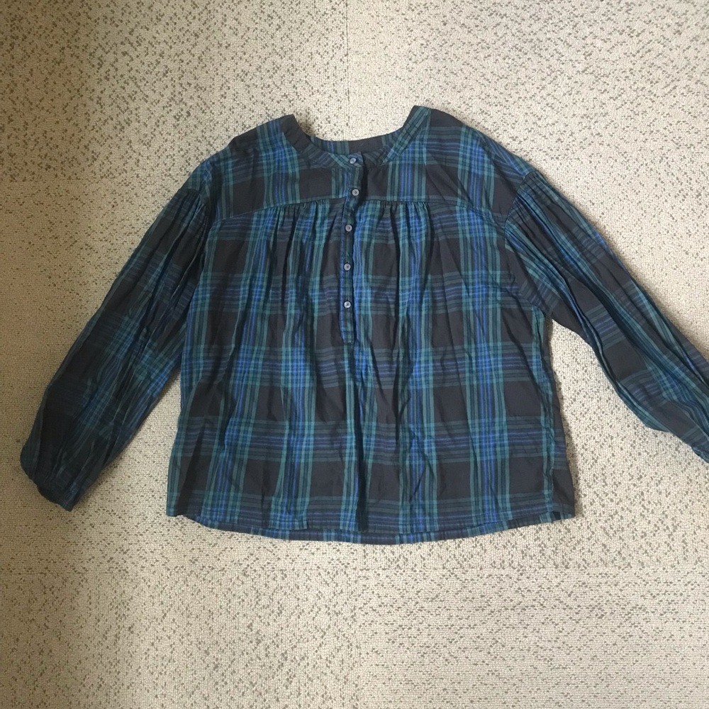 Every moment Plaid Button-Front Top - Blue/Green